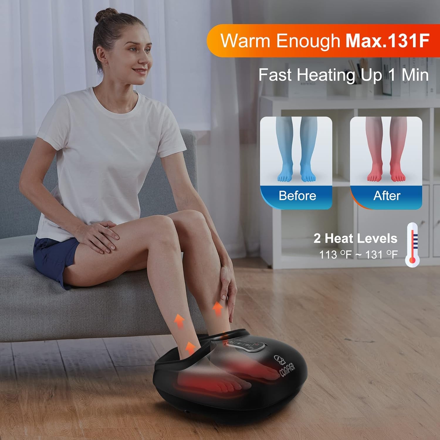 Shiatsu Foot Massager with Heat, Vibration,Rolling Compression Feet Massager Machine,Gifts for Her,Him Fits Size up to 13“ Multiple Modes