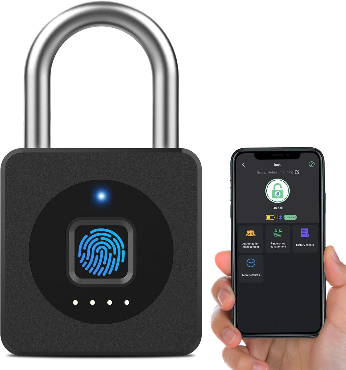 Fingerprint Gym Locker Lock, Keyless Biometric Padlock, Weatherproof Electronic Digital Bluetooth App Smart Combo Pad Lock for Outdoor Fence Gate School Locker Storage Pool Shed - Black