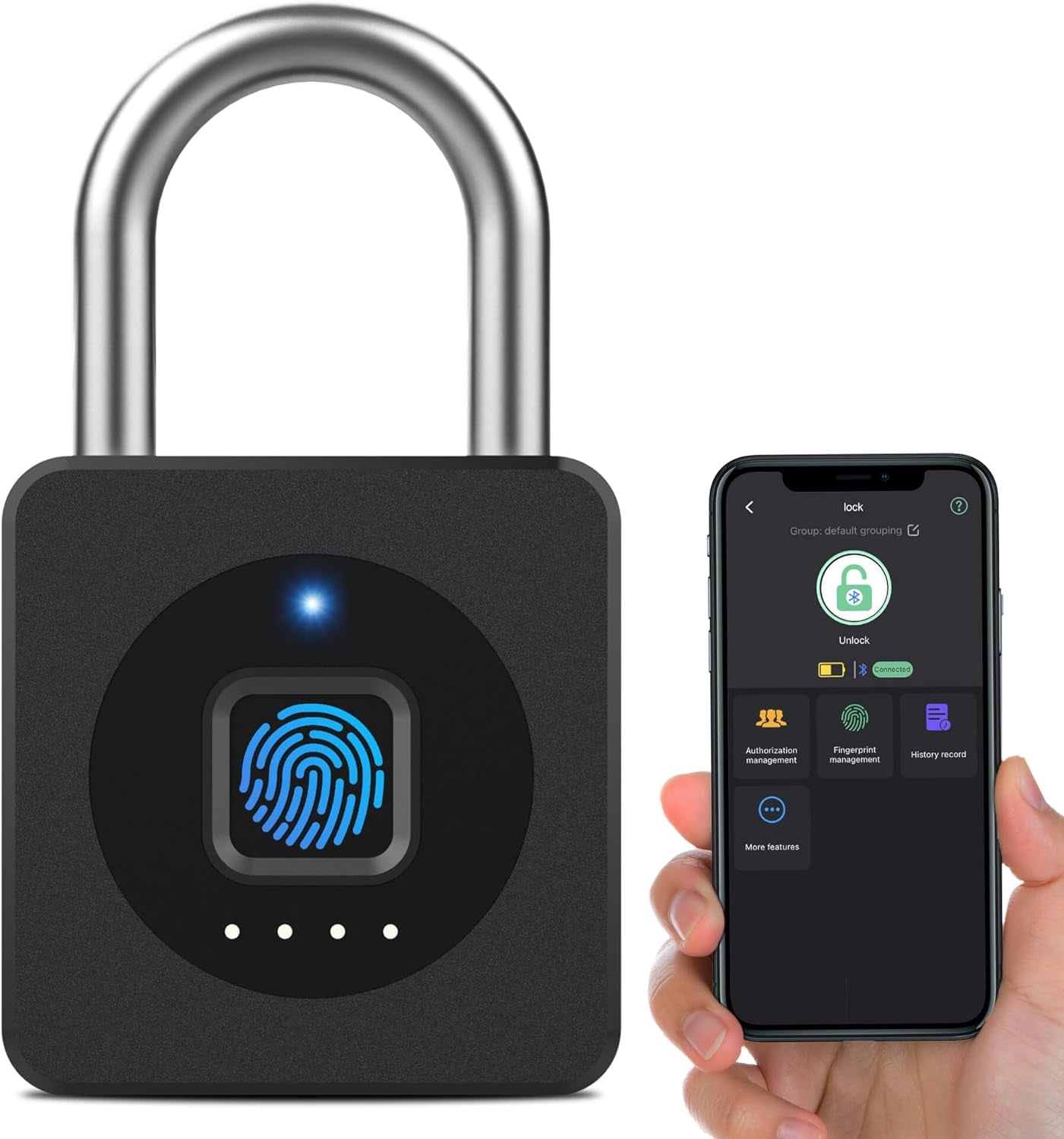 Fingerprint Gym Locker Lock, Keyless Biometric Padlock, Weatherproof Electronic Digital Bluetooth App Smart Combo Pad Lock for Outdoor Fence Gate School Locker Storage Pool Shed - Black